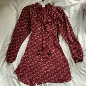 Modest burgundy business casual pattern dress